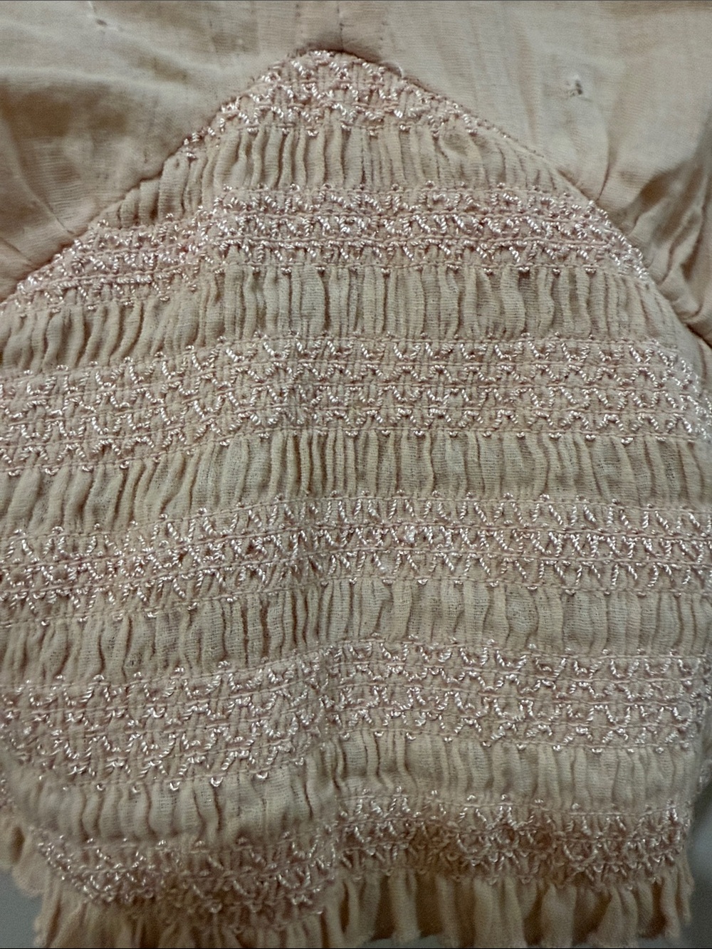 Free People Blush Pink Eyelet Smocked Waist Blouse Size Medium Feminine - Picture 9 of 11